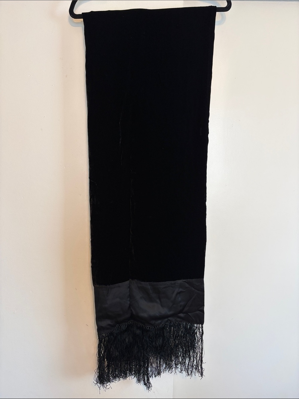 Black Crushed Velvet Fringe Shawl